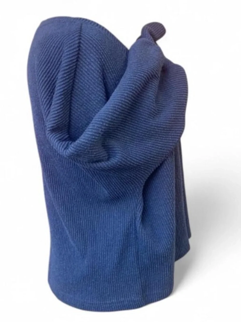 Preppy Slouchy Cozy Dark Blue Ribbed V-Neck Sweater with Dolman Sleeves